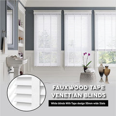 White Faux Wood Venetian Blinds with 50mm Slats