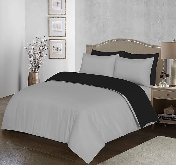 Microfiber Reversible Duvet Cover Set with 2 Pillowcases