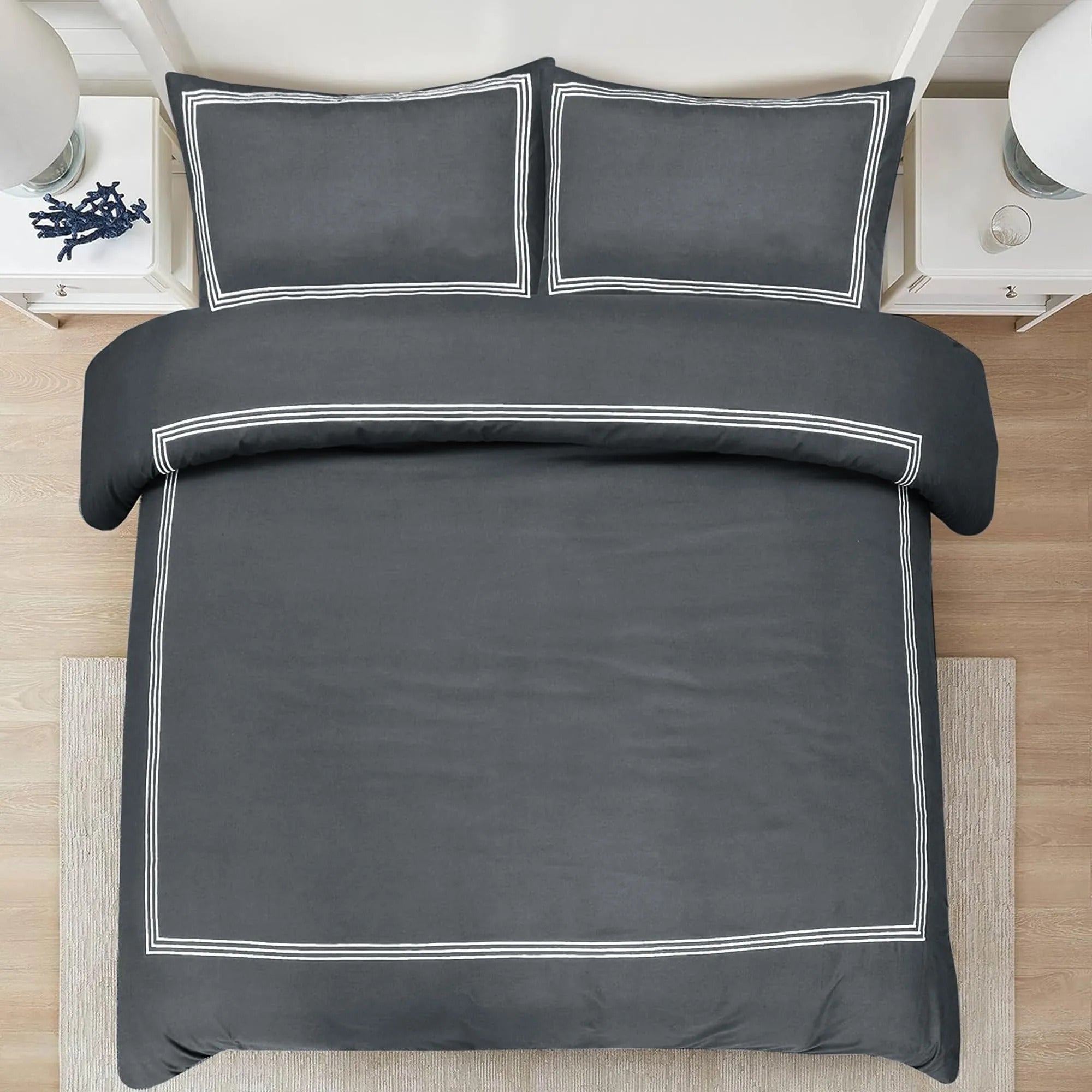 Microfiber Embroidered Bratta Duvet Cover Set Charcoal 
