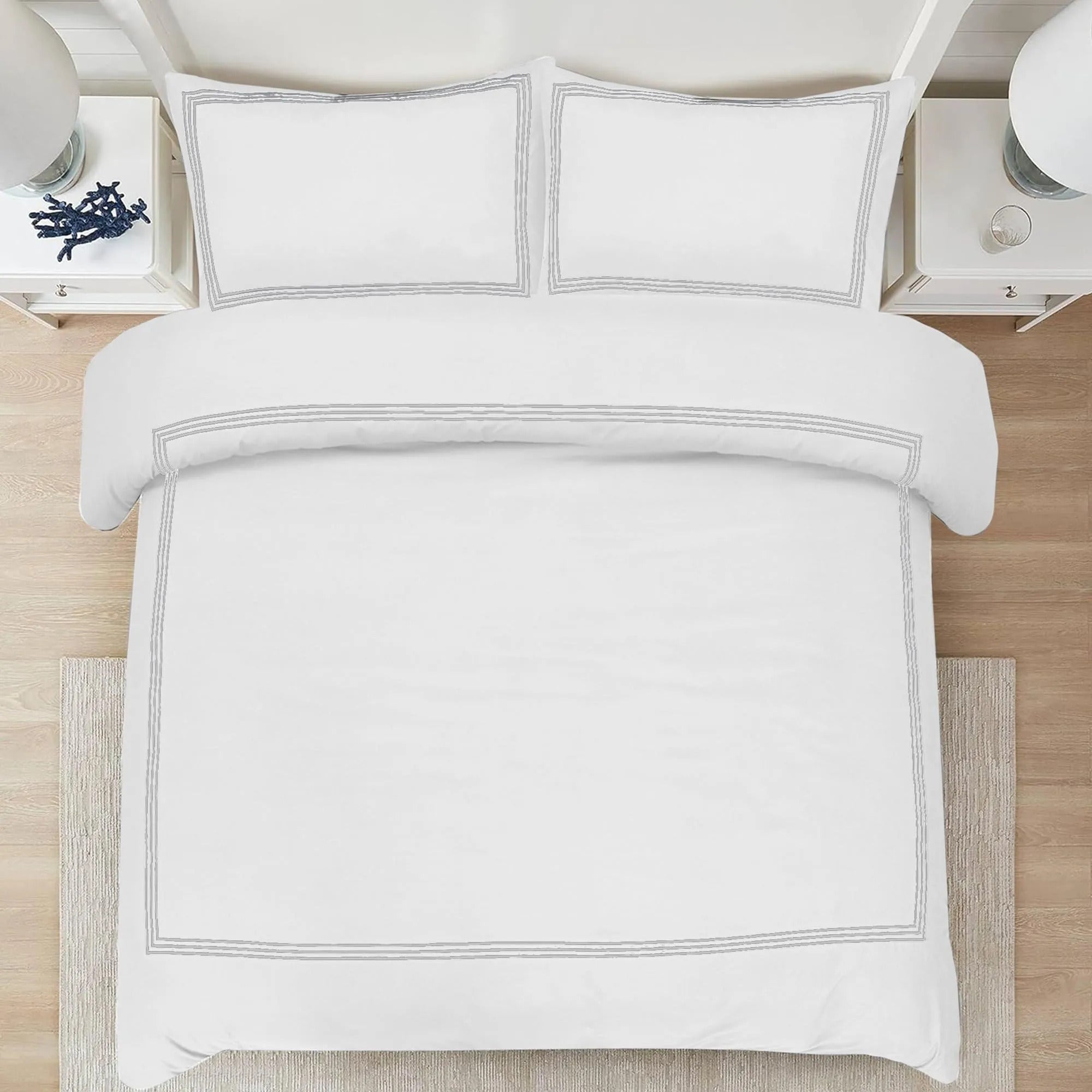 Microfiber Embroidered Bratta Duvet Cover Set White 