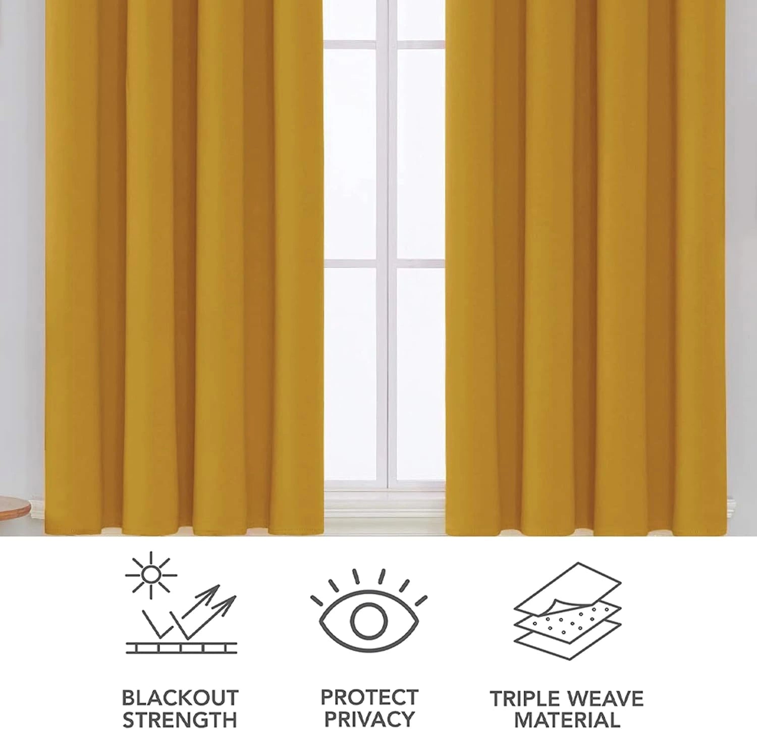  Detail of soft ochre microfiber fabric used in blackout curtains