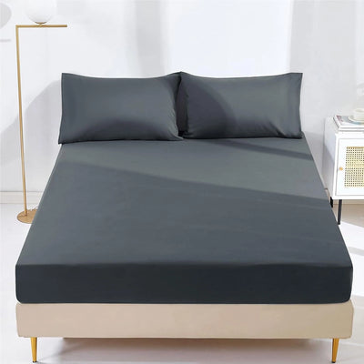 Microfiber fitted sheet snugly covering mattress
