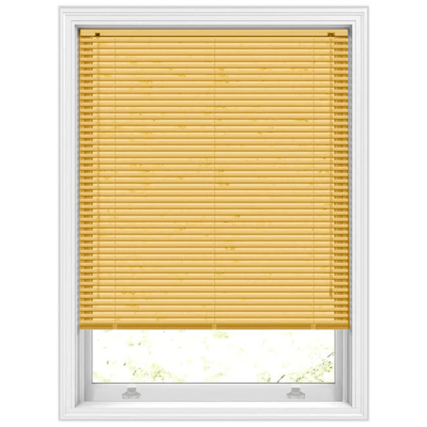 Close-up of 25mm slats showing realistic wood grain on PVC blind
