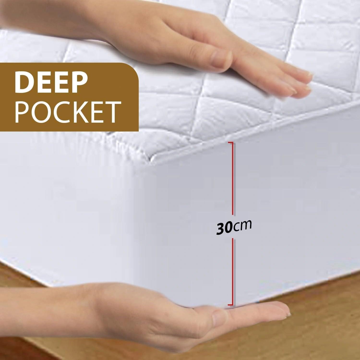 30cm deep fitted skirt securely wrapping around mattress