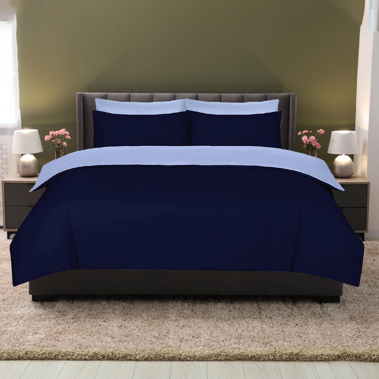 Microfiber Reversible Duvet Cover Set Navy/blue
