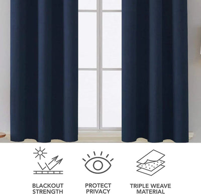  Soft microfiber fabric texture of navy blue blackout curtains