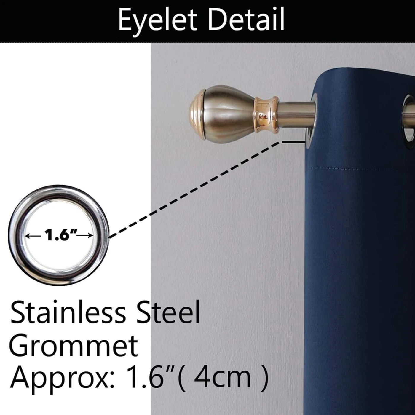 Eyelet top design of navy blue blackout curtains for easy hanging
