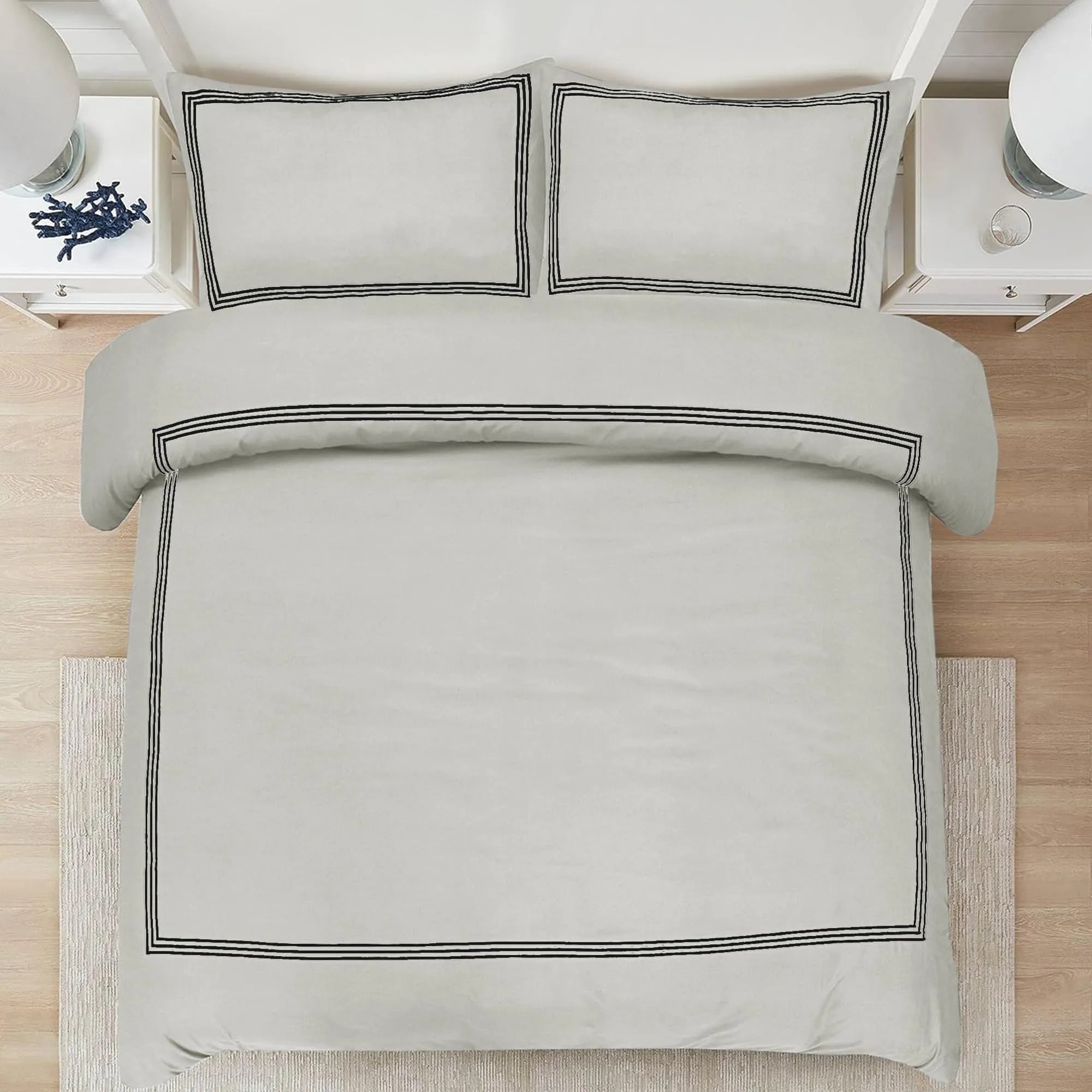 Microfiber Embroidered Bratta Duvet Cover Set Cream