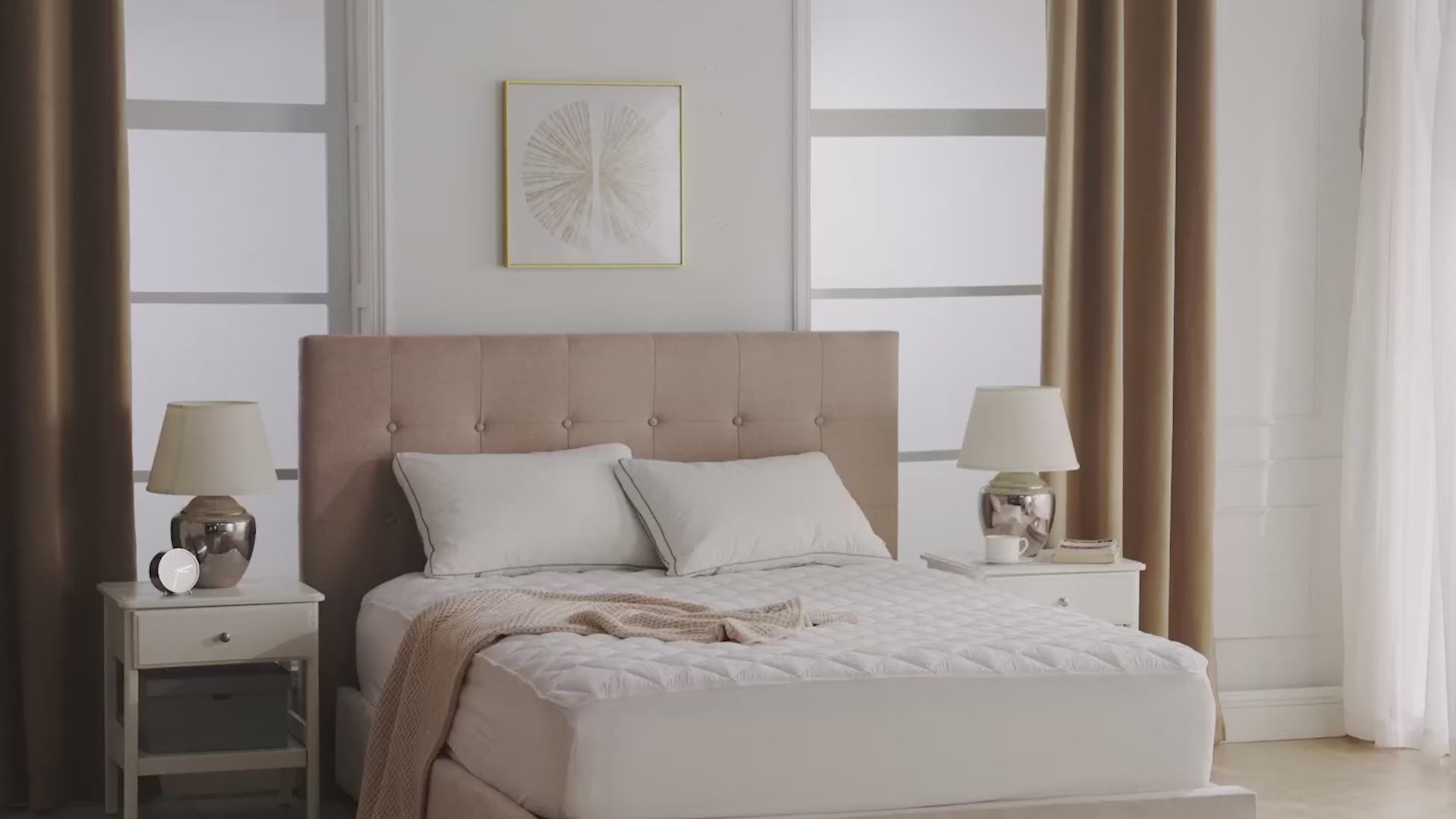 Soft microfiber mattress protector on a neatly made bed