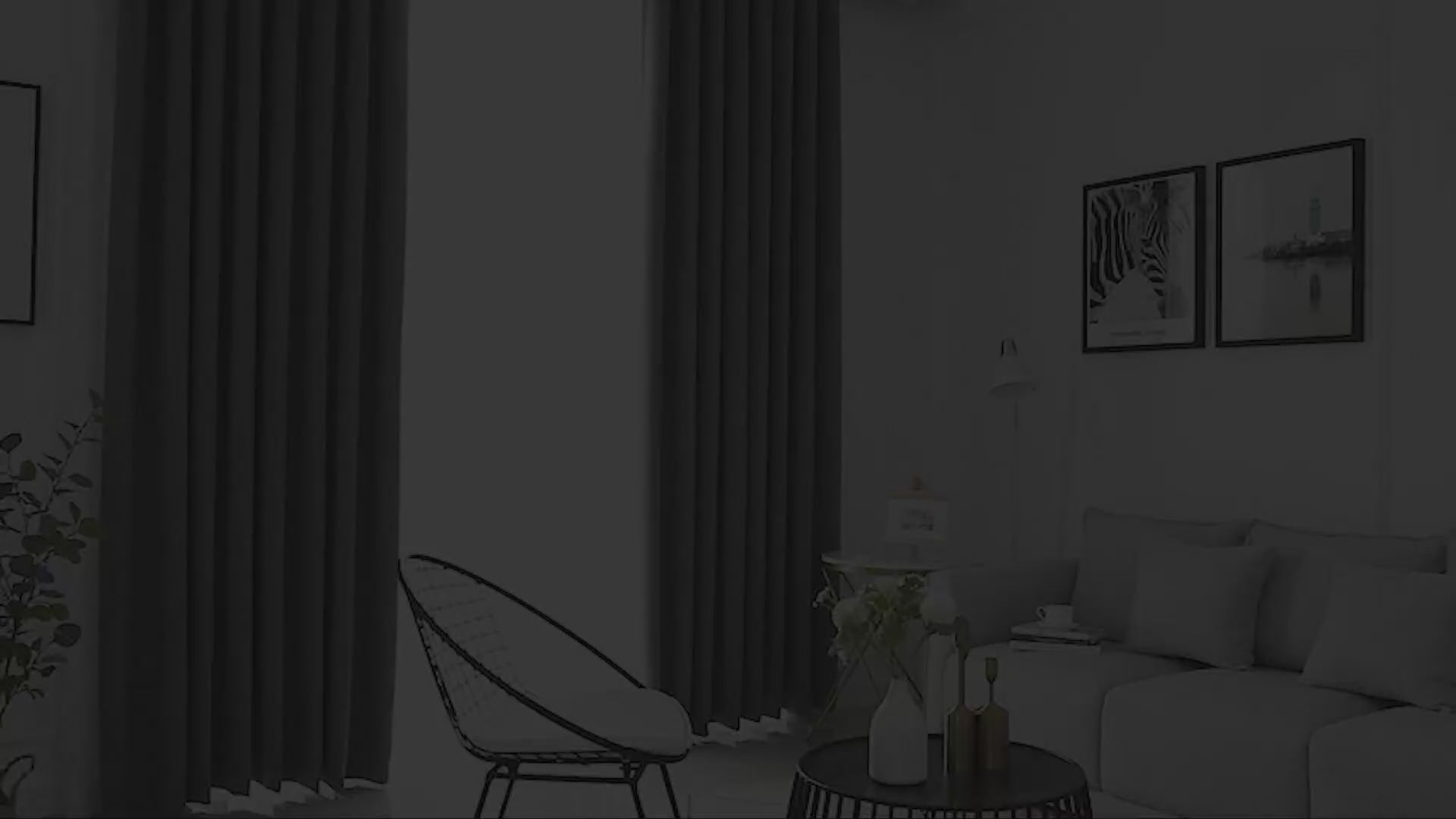 grey  blackout curtains styled in a modern bedroom setting