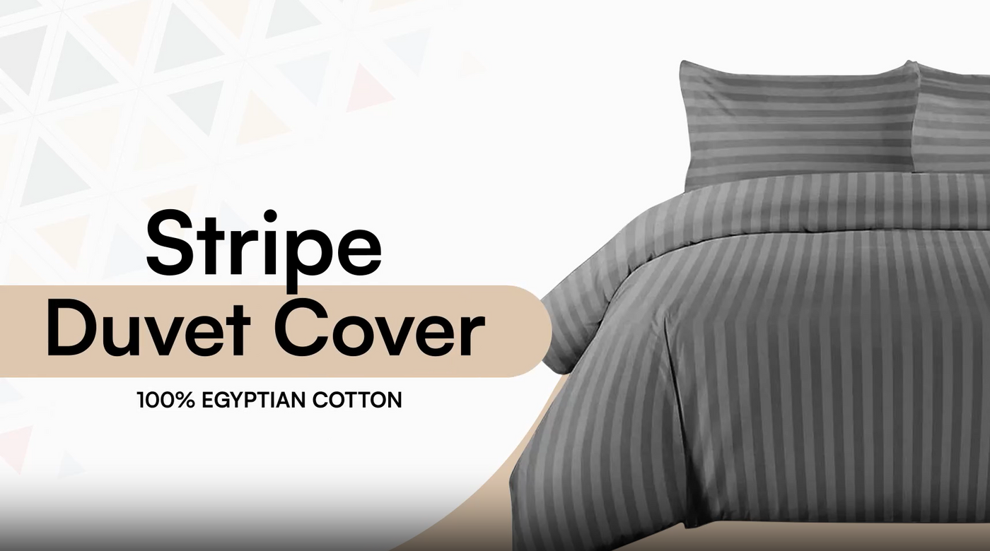 Video showcasing the reversible satin stripe cotton duvet cover set with pillowcases