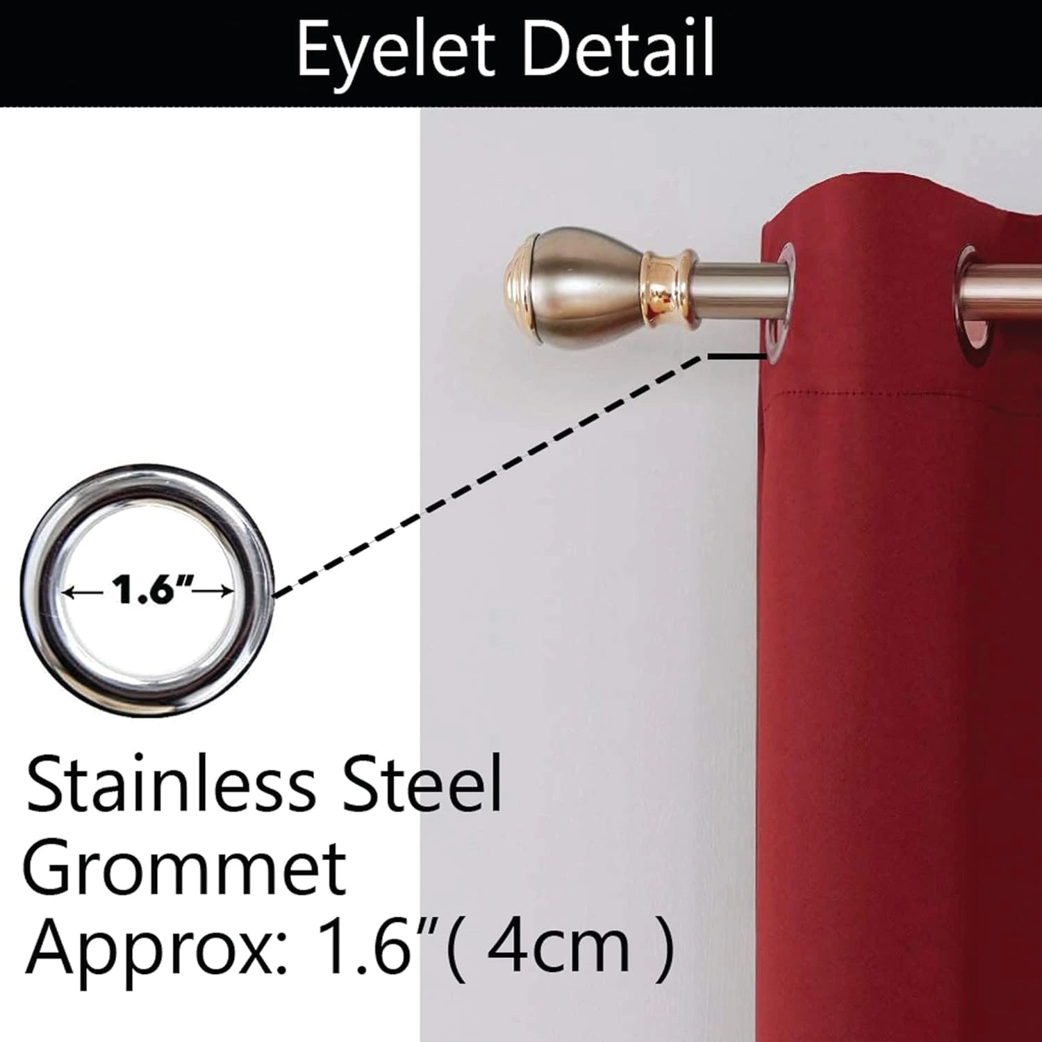  Eyelet top design of red blackout curtains for easy hanging