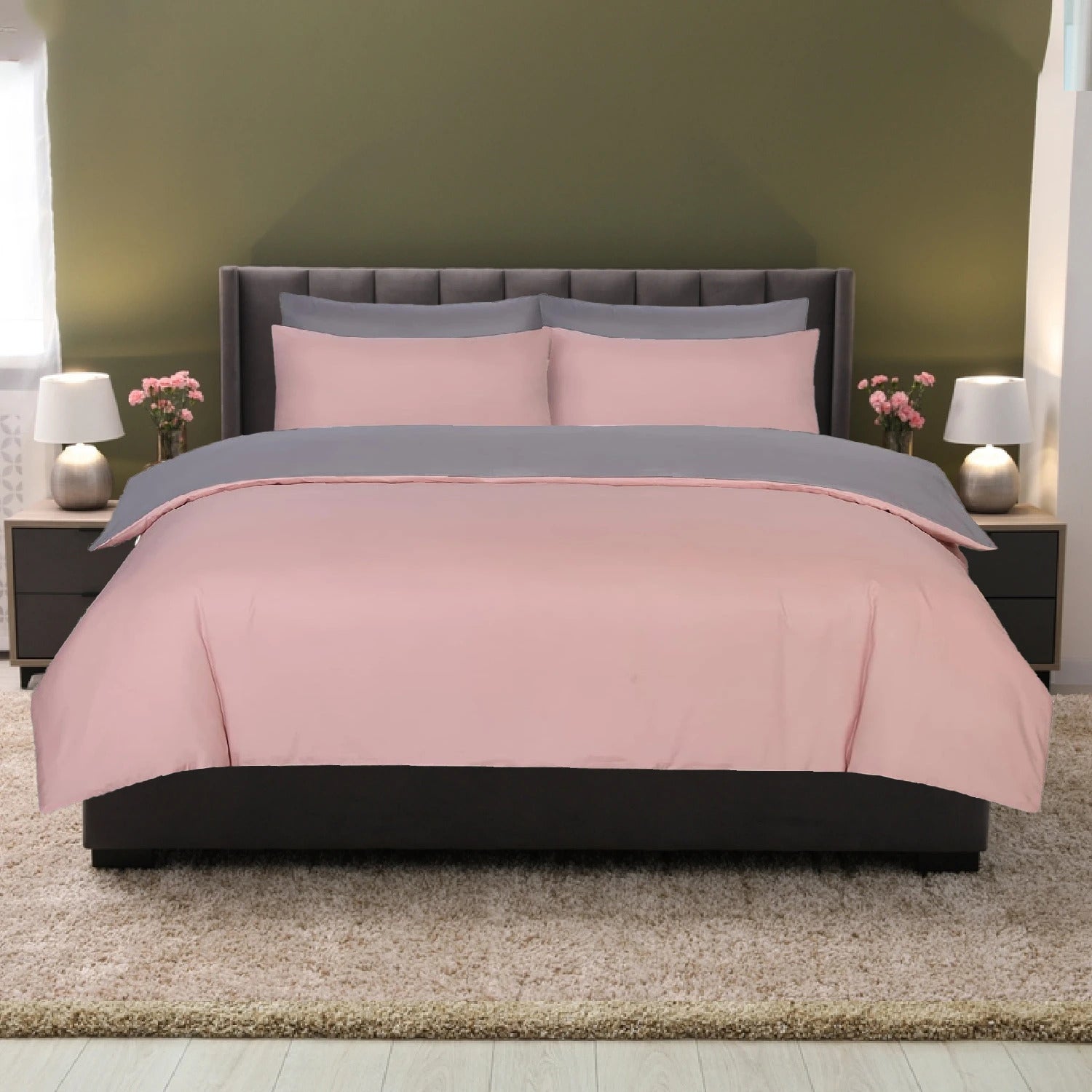 Microfiber Reversible Duvet Cover Set Blush/Grey 