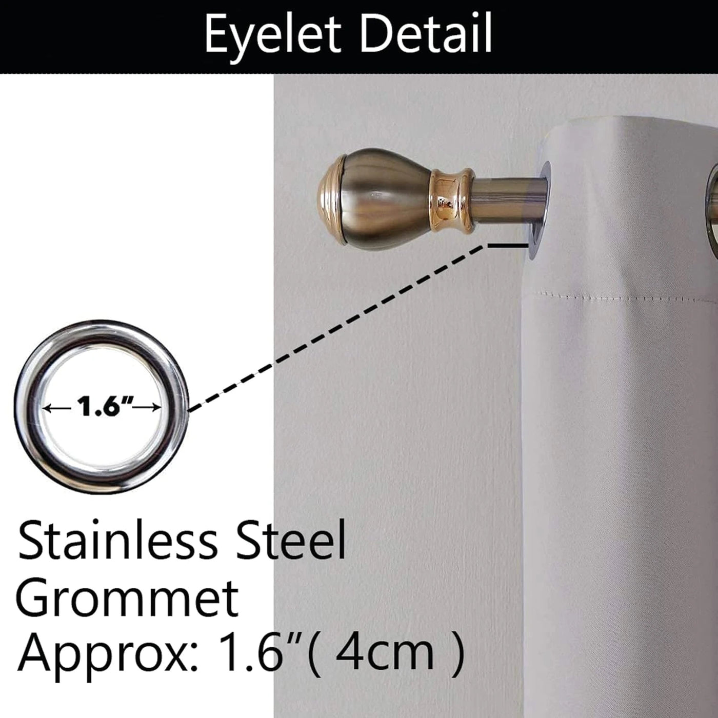  Close-up of durable eyelets on silver blackout curtain panel
