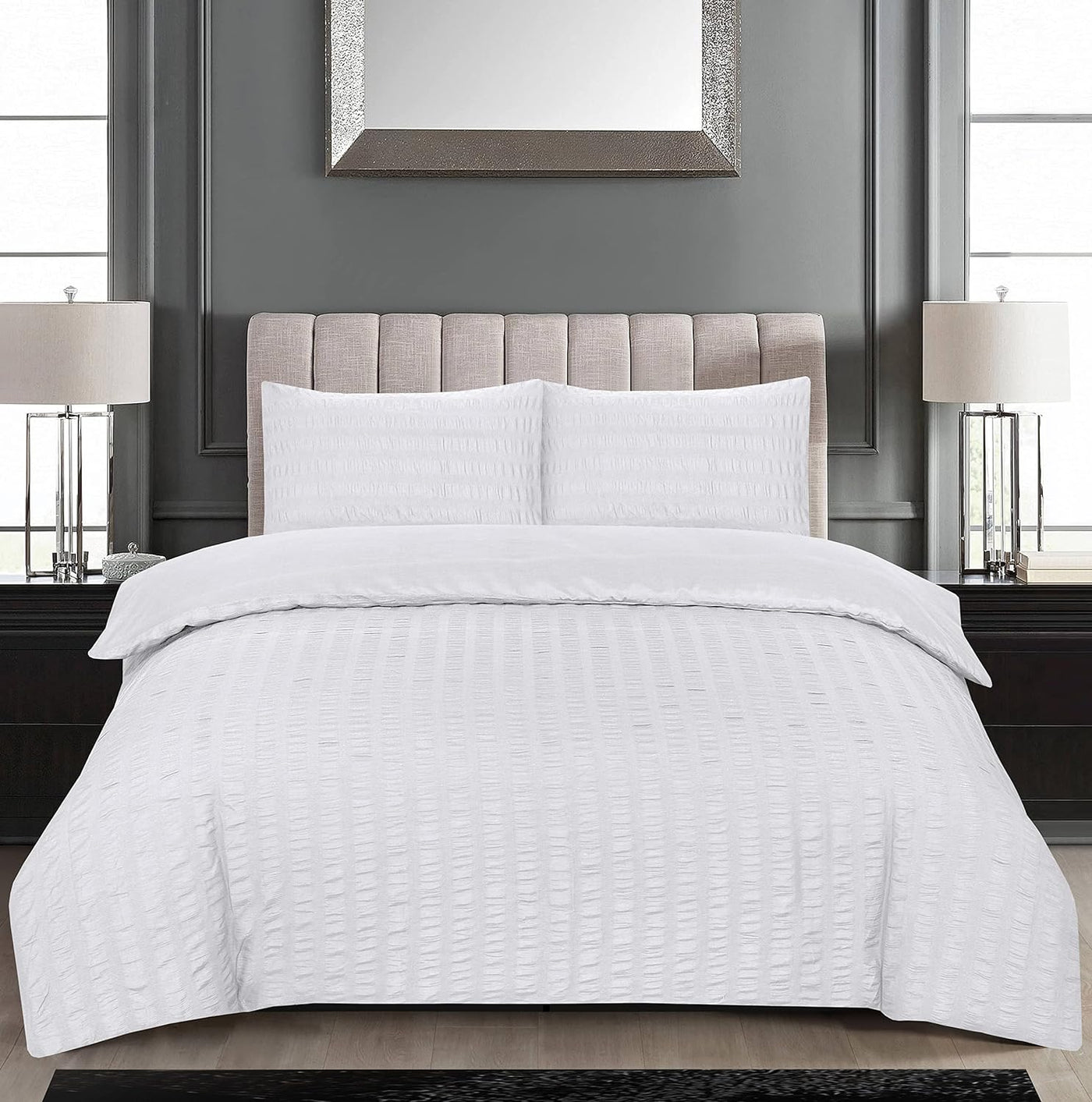 Hotel Quality Polycotton Seersucker Duvet Cover Set