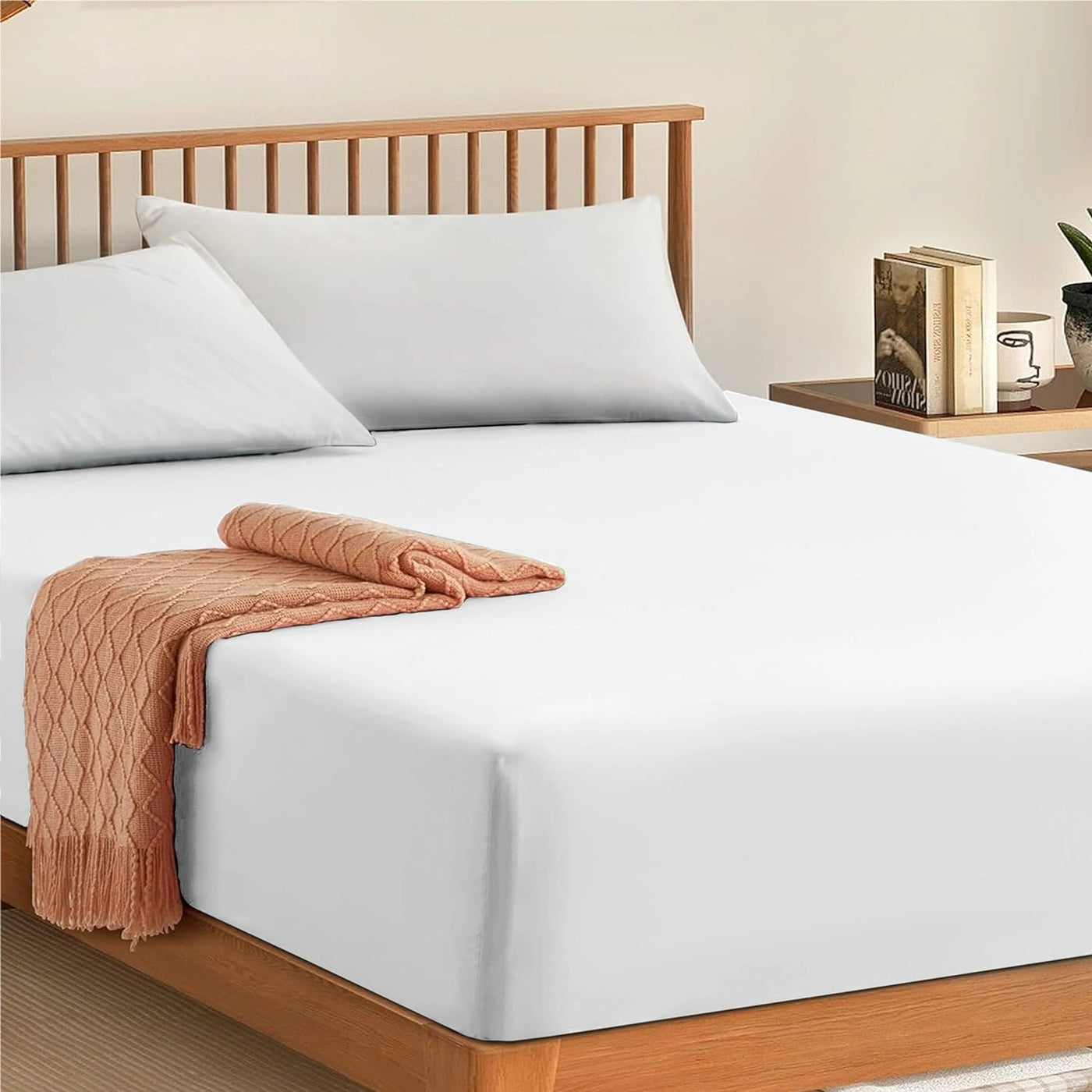 Luxurious 30cm deep Egyptian cotton fitted sheet on bed